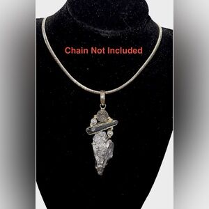 Silver Set Raw Silver Crystal Pendant Acanthite Argentite Druzy Onyx CZ Artisan